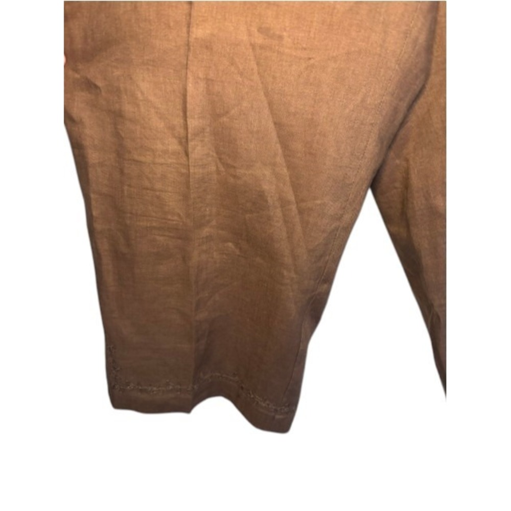 Nikki Valenti Womens 100% Irish Linen 2 Piece Pant Set Brown Embroidered Size 16 - Picture 11 of 13